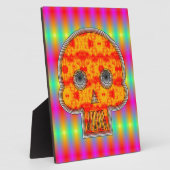 Farbenfrohe Robot Skull auf Regenbogenuntergrund Fotoplatte (Seite)