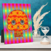 Farbenfrohe Robot Skull auf Regenbogenuntergrund Fotoplatte (Seite)