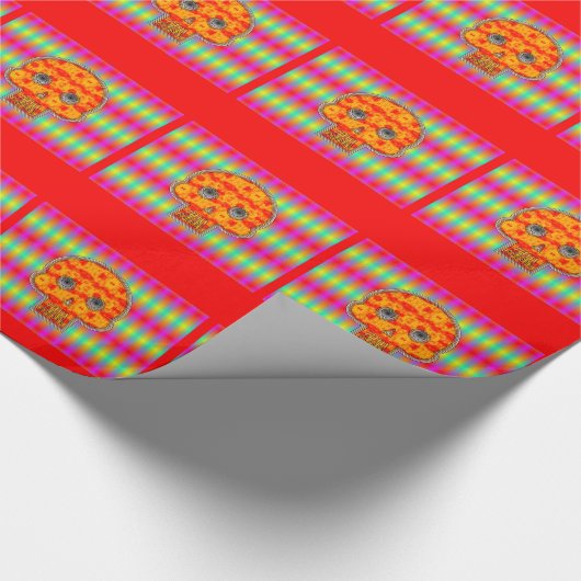 Farbenfrohe Robot Skull auf Regenbogenuntergrund Geschenkpapier (Ecke)