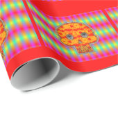 Farbenfrohe Robot Skull auf Regenbogenuntergrund Geschenkpapier (Rolleneckpunkt)