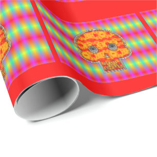 Farbenfrohe Robot Skull auf Regenbogenuntergrund Geschenkpapier