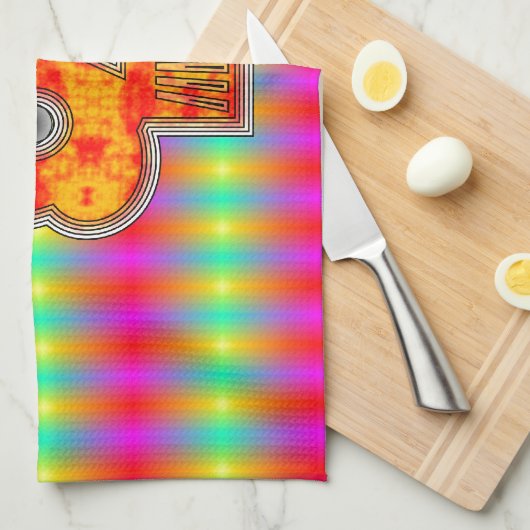 Farbenfrohe Robot Skull auf Regenbogenuntergrund Geschirrtuch (Viertel Falte)