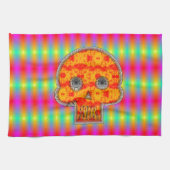 Farbenfrohe Robot Skull auf Regenbogenuntergrund Geschirrtuch (Horizontal)