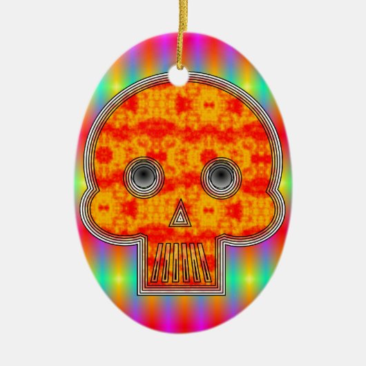 Farbenfrohe Robot Skull auf Regenbogenuntergrund Keramik Ornament (Vorne)