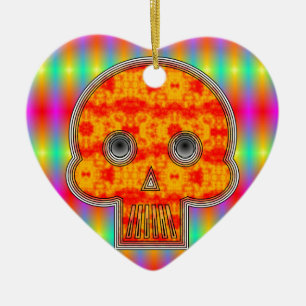 Farbenfrohe Robot Skull auf Regenbogenuntergrund Keramik Ornament