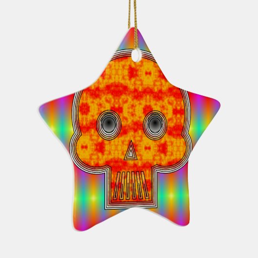 Farbenfrohe Robot Skull auf Regenbogenuntergrund Keramikornament (Rechts)