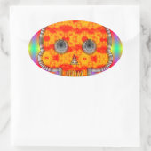 Farbenfrohe Robot Skull auf Regenbogenuntergrund Ovaler Aufkleber (Tasche)