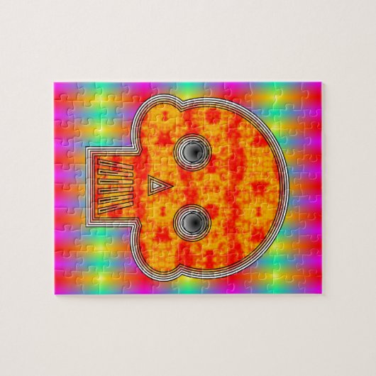 Farbenfrohe Robot Skull auf Regenbogenuntergrund Puzzle (Horizontal)