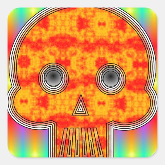 Farbenfrohe Robot Skull auf Regenbogenuntergrund Quadratischer Aufkleber (Vorderseite)