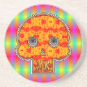 Farbenfrohe Robot Skull auf Regenbogenuntergrund Sandstein Untersetzer (Vorne)