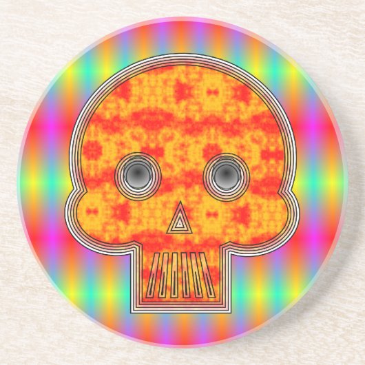 Farbenfrohe Robot Skull auf Regenbogenuntergrund Sandstein Untersetzer (Vorne)