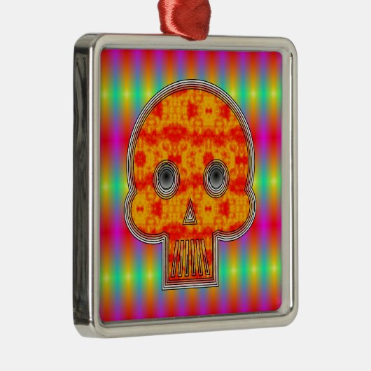 Farbenfrohe Robot Skull auf Regenbogenuntergrund Silbernes Ornament (Rechts)