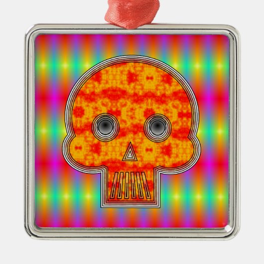 Farbenfrohe Robot Skull auf Regenbogenuntergrund Silbernes Ornament (Vorne)
