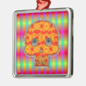 Farbenfrohe Robot Skull auf Regenbogenuntergrund Silbernes Ornament (Links)