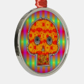 Farbenfrohe Robot Skull auf Regenbogenuntergrund Silbernes Ornament (Rechts)
