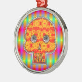 Farbenfrohe Robot Skull auf Regenbogenuntergrund Silbernes Ornament (Links)
