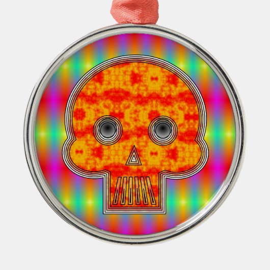 Farbenfrohe Robot Skull auf Regenbogenuntergrund Silbernes Ornament (Vorne)