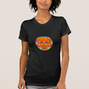 Farbenfrohe Robot Skull auf Regenbogenuntergrund T-Shirt