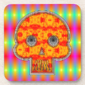 Farbenfrohe Robot Skull auf Regenbogenuntergrund Untersetzer (Vorderseite)