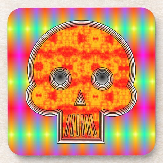 Farbenfrohe Robot Skull auf Regenbogenuntergrund Untersetzer (Vorderseite)