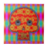 Farbenfrohe Robot Skull Painting Fliese (Vorderseite)
