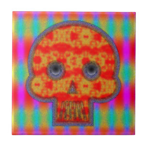 Farbenfrohe Robot Skull Painting Fliese