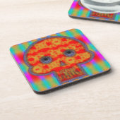 Farbenfrohe Robot Skull Painting Getränkeuntersetzer (Linke Seite)