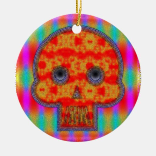 Farbenfrohe Robot Skull Painting Keramikornament (Vorne)