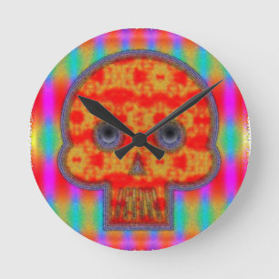 Farbenfrohe Robot Skull Painting Runde Wanduhr