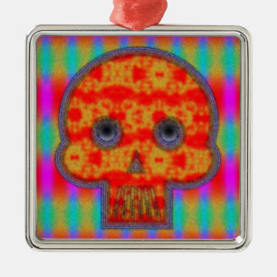 Farbenfrohe Robot Skull Painting Silbernes Ornament