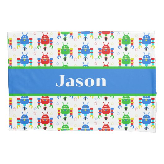 Farbenfrohe Roboter Kinder Personalisiert Kissenbezug (Vorderseite)