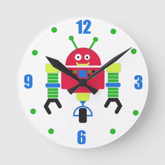 Farbenfrohe Roboter Kinder Personalisiert Runde Wanduhr (Vorderseite)
