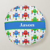 Farbenfrohe Roboter Kinder Personalisiert Rundes Kissen (Rückseite)