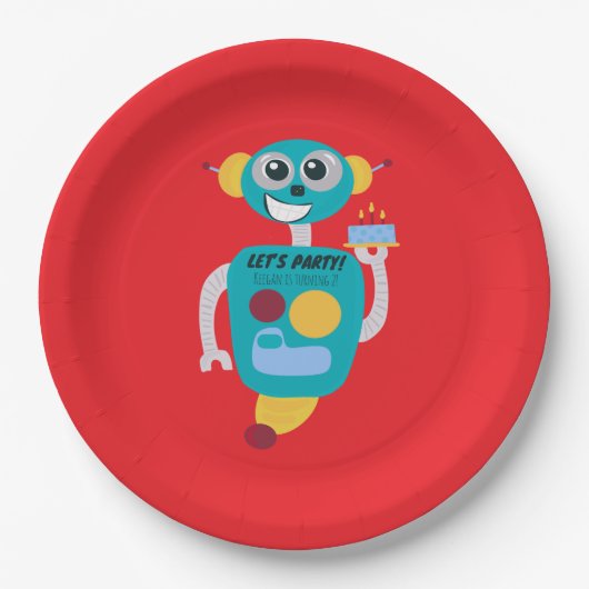 Farbenfrohe Roboterkinder Geburtstag Pappteller (Vorderseite)