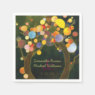 Farbenfrohe romantische Liebe Bäume Hochzeit Serviette