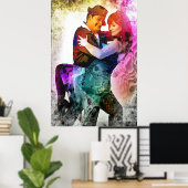 Farbenfrohe romantische Tango Tänzer in Liebe Poster (Heimbüro)