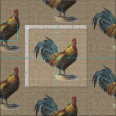 Farbenfrohe Rooster auf Imitate Jute Burlap Muster Stoff (Kachel)