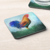 Farbenfrohe Rooster Fine Art Untersetzer (Linke Seite)