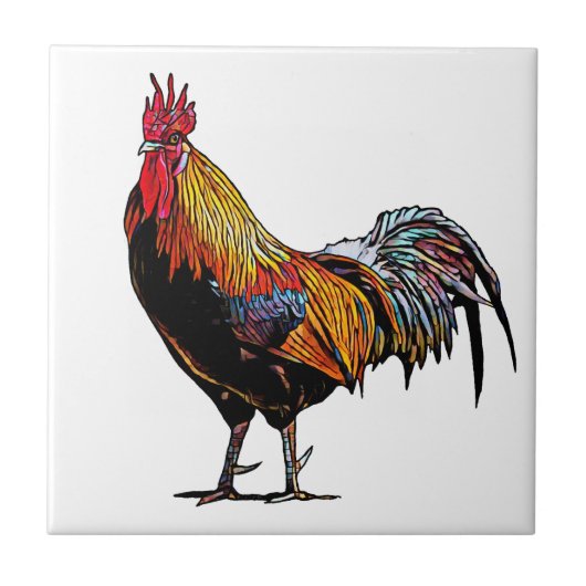Farbenfrohe Rooster Fliese (Vorderseite)