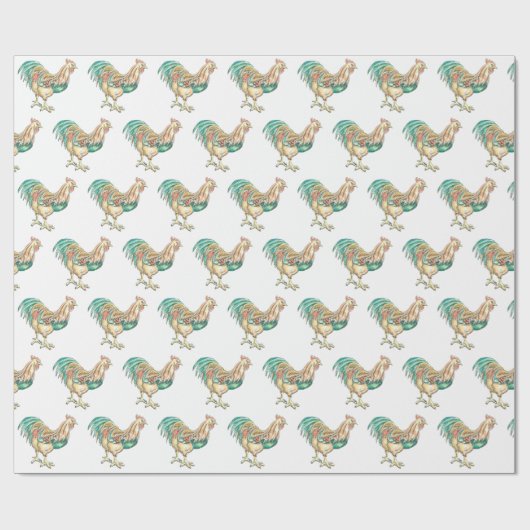 Farbenfrohe Rooster Geschenkpapier (Flach)