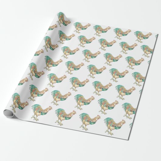 Farbenfrohe Rooster Geschenkpapier (Ungerollt)