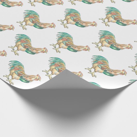 Farbenfrohe Rooster Geschenkpapier (Ecke)