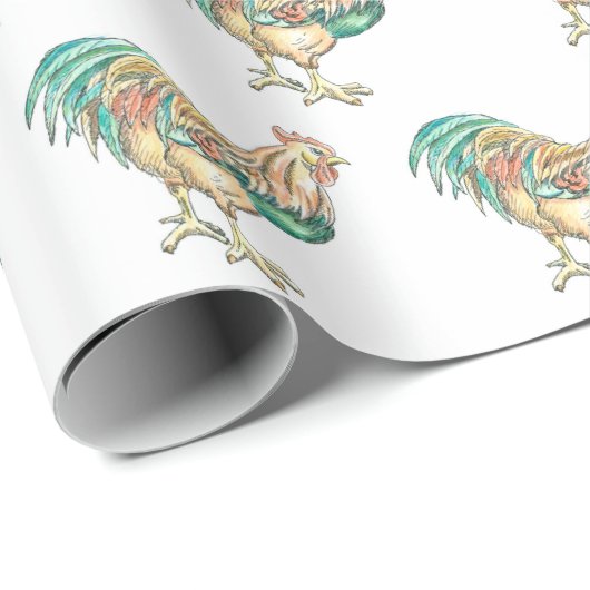 Farbenfrohe Rooster Geschenkpapier (Rolleneckpunkt)