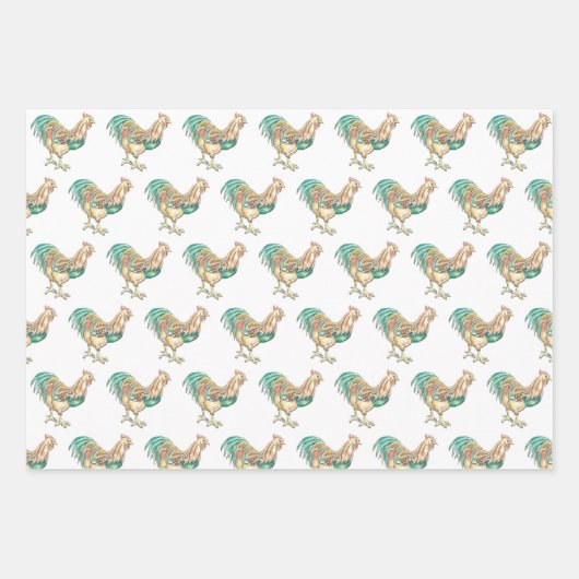 Farbenfrohe Rooster Geschenkpapier Set (Vorderseite 3)