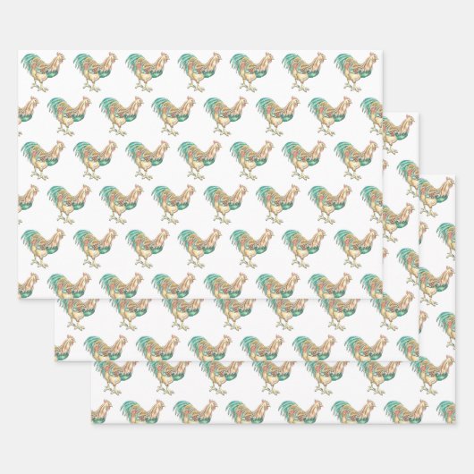 Farbenfrohe Rooster Geschenkpapier Set (Set)