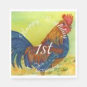 Farbenfrohe Rooster Happy Brthday Serviette (Vorderseite)