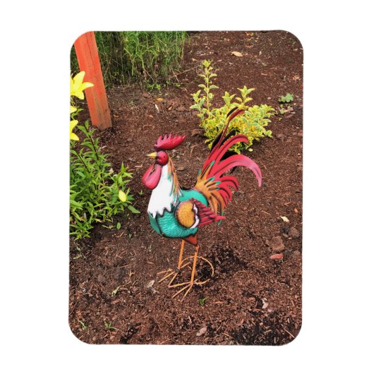 Farbenfrohe Rooster im Garten Magnet (Vertikal)