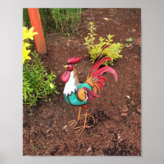 Farbenfrohe Rooster im Garten Poster (Vorne)