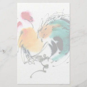 Farbenfrohe Rooster. Kalligraphie und Aquarell. Briefpapier