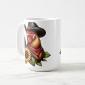 Farbenfrohe Rooster mit Cowboy-Hut und Sonnenblume Kaffeetasse (Vorderseite Links)